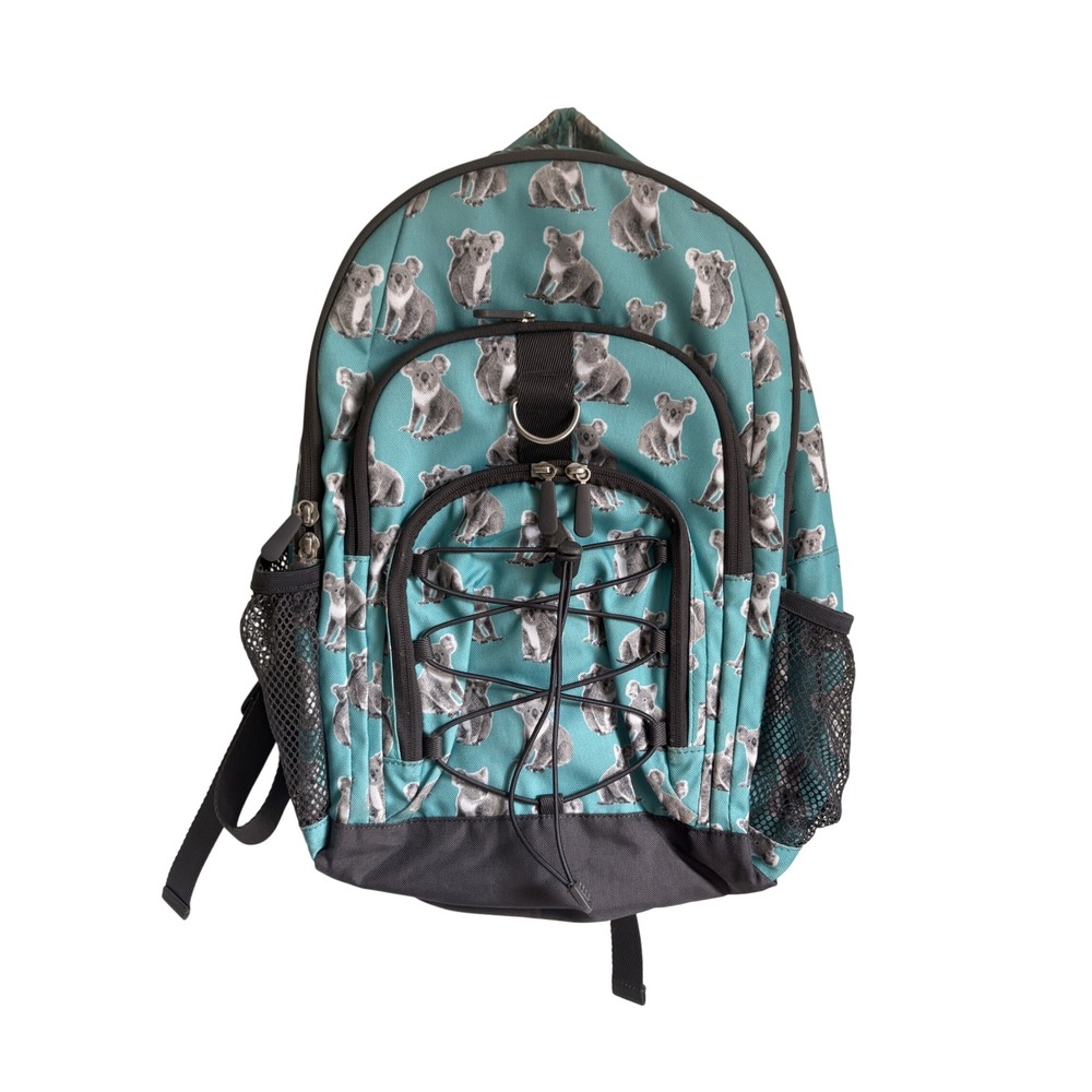 Pottery Barn Kids Koala Print Backpack Teal Gray Multi-Pocket Bag with Bungee